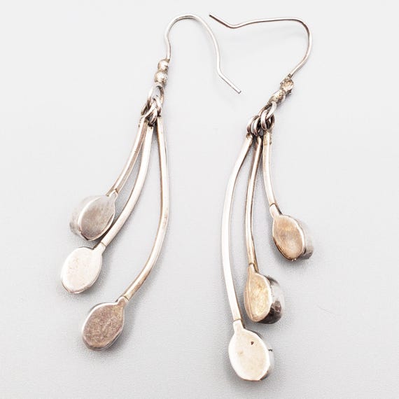 Handmade Solid Silver & White Stone Dangle Drop E… - image 4