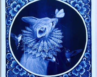 Delft Blue Art Tile "By a thread"