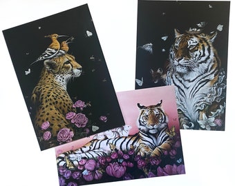 Set of 3 big cat-cards