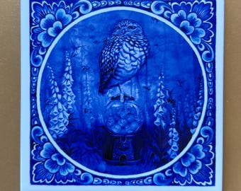 Delft Blue Art Tile "Gamble (II)"