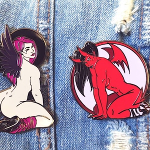 Sexy Devil and Angel Girls Hard Enamel Pin and Bundle CLEARANCE Colorway