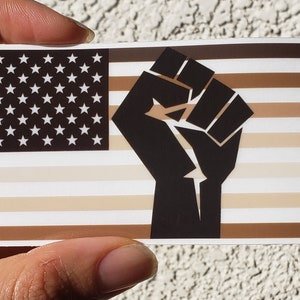 Black Power Fist American Flag PREMIUM WEATHERPROOF Clear Vinyl Sticker