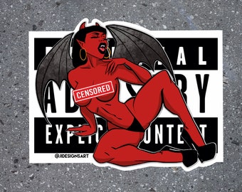 Pegatina impermeable de Chica Diablo Sexy - Advertencia para padres