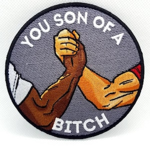 Iconic &quot;You Son of a B&quot;  handshake iron-on and PVC Velcro patch