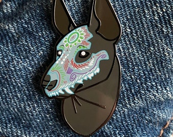 Dia de Los Muertos Rainbow Painted Xolo Dog Pin