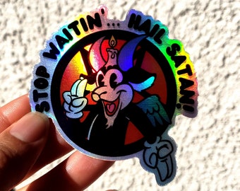 Pegatina holográfica de Baphomet con dibujos de arcoíris: vinilo resistente a la intemperie
