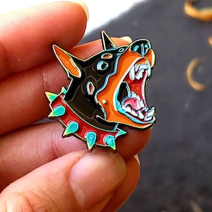 Rainbow Oil Slick Barking Doberman Soft Enamel Pin