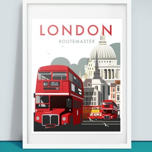 London Routemaster, Travel Poster Print, vintage London poster. image 1