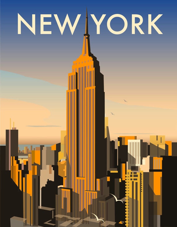 New York, Travel Poster Print, Dave Thompson, Illustration - Etsy