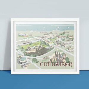 Edinburgh map Travel Print, Dave Thompson Illustration, Écosse