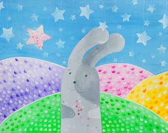 Bunny Print, Gender Neutral Nursery Decoration, Woodland Kids room, Children room wall art, Cute Rabbit Print, Baby room bunny, Animal print