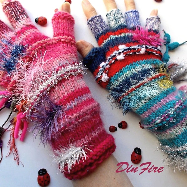 Women M Gloves Ready To Ship Half Fingers Mittens Cabled Hand Knitted Gift Arm Warm Striped Wrist Warmers Winter Wool Mohair Colorful 218