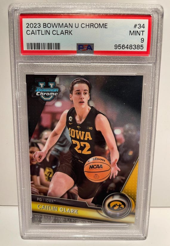 Caitlin Clark 2023 Bowman University Chrome Rookie Card PSA 9 Graded Encased Caitlin Clark 2023 Bowman University Chrome Rookie Card PSA 9 Graded Encased