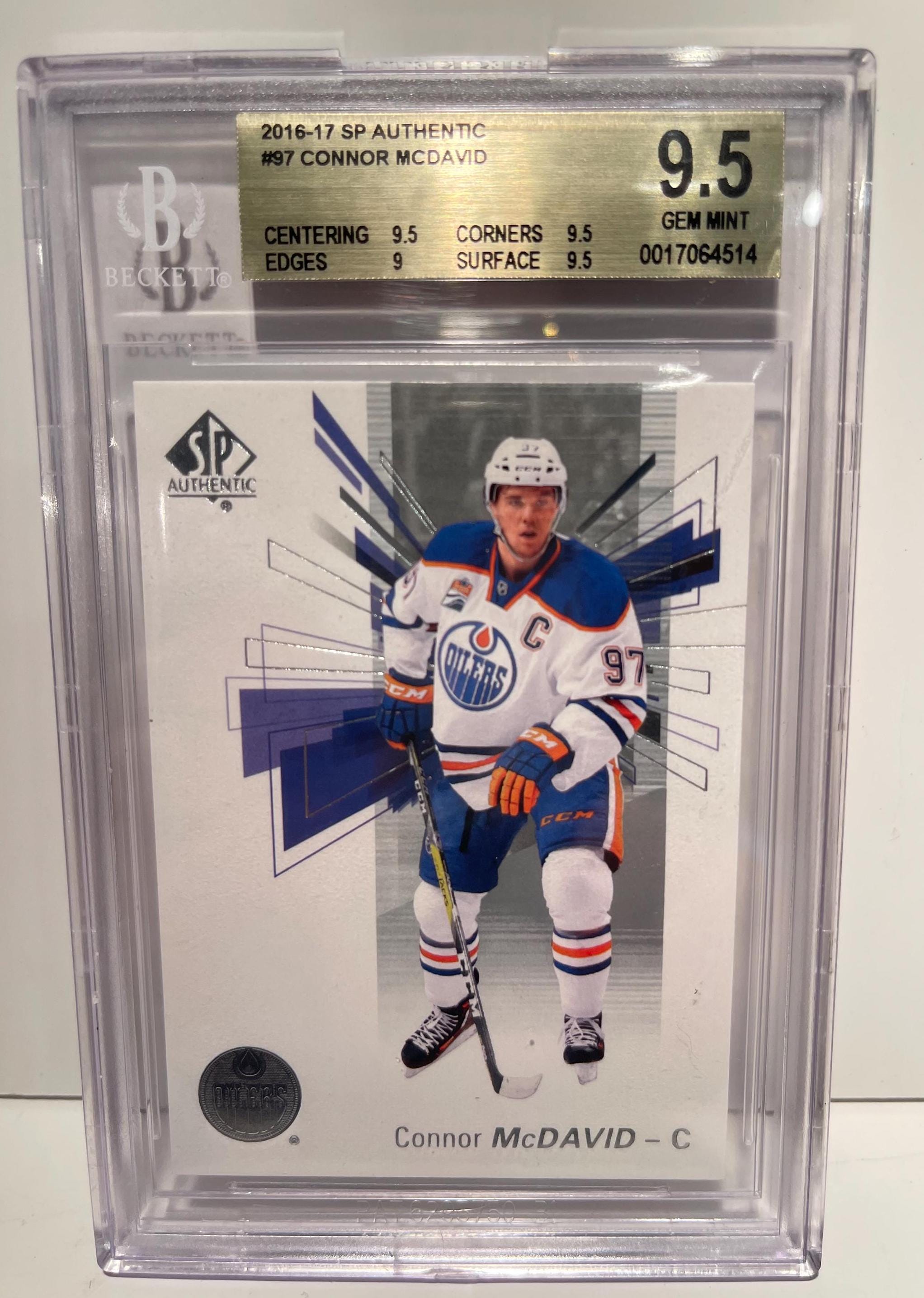 2016 SP Authentic Connor McDavid Beckett 9.5 Gem Mint Graded Encased Edmonton