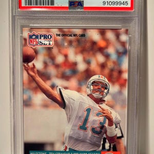 Dan Marino 1991 Pro Set #25 Milestone Football Card- graded, authenticated, encased - PSA 10 Gem Mint! Miami Dolphins Legend