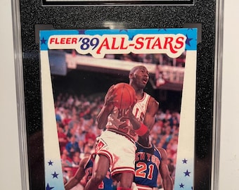 1989 Fleer Stickers Michael Jordan Chicago Bulls SGC 7 Near Mint! Hall of Famer Dunking!