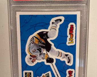Mario Lemieux 1996 Collectors Choice Stick'ums - PSA 9 - Graderade, inkapslade vintage-Pingvinlegender