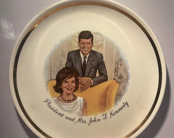 Vintage President and Mrs. John F. Kennedy 1960s Decorative Plate Gold Rim Border