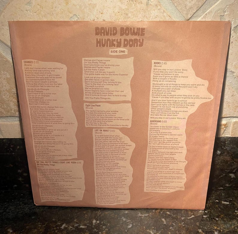 David Bowie "hunky Dory" Vintage Bowie - Vinyl LP Record EX! Free ...