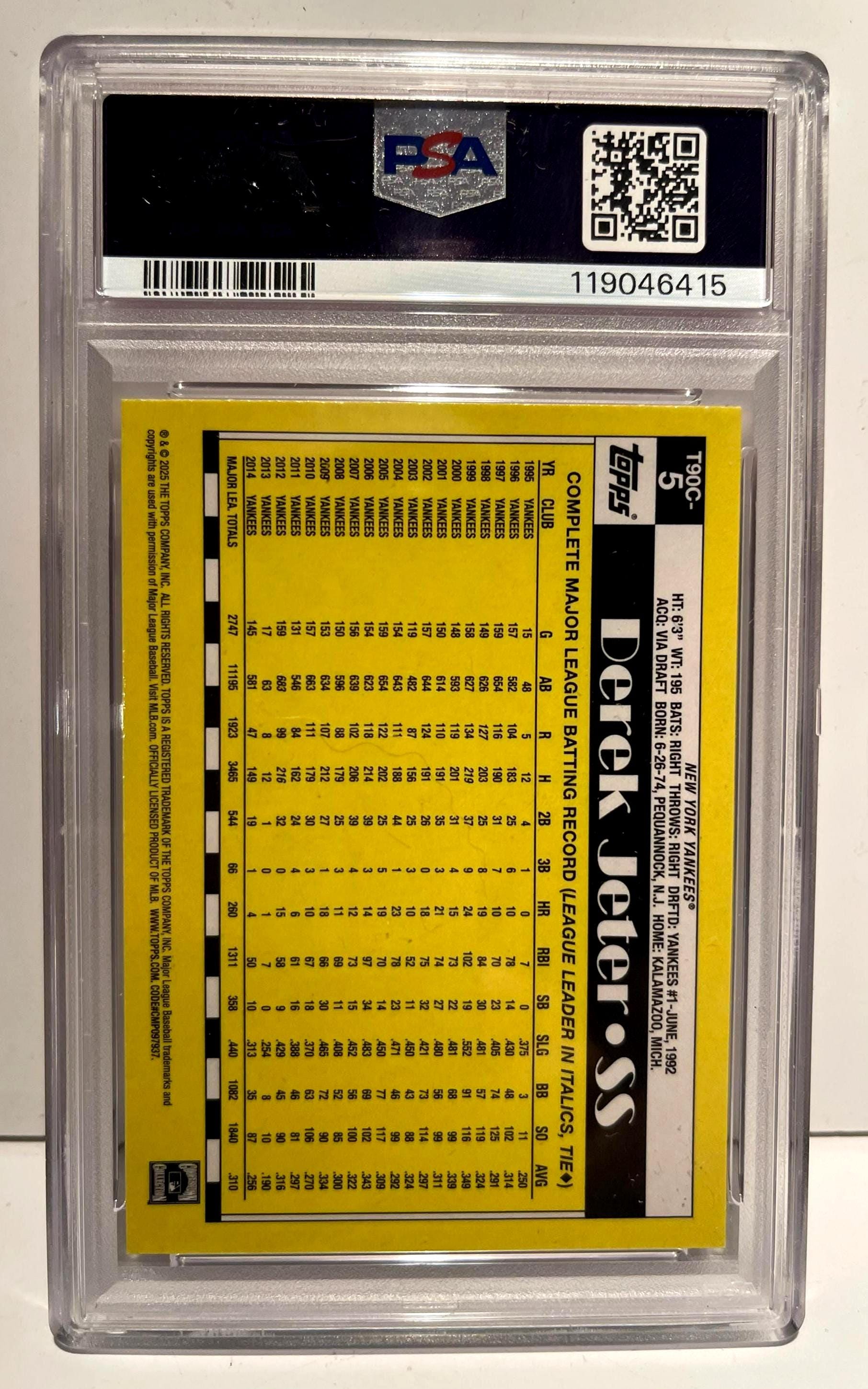 Derek Jeter 2025 Topps #T90C-5 1990 Chrome Refractor Silver PSA 8 