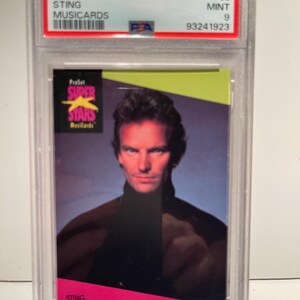 Cartão musical Proset Superstars de 1991, número 95, Sting "The Police", classificado como PSA 9, em estojo. imagem 1