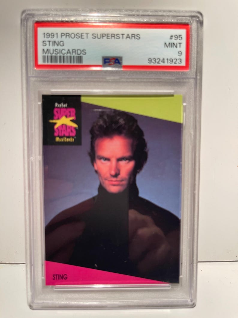 Cartão musical Proset Superstars de 1991, número 95, Sting "The Police", classificado como PSA 9, em estojo. imagem 1