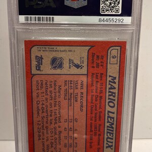 Mario Lemieux PSA 8 1985 Topps Rookie Card Graded Encased! image 2