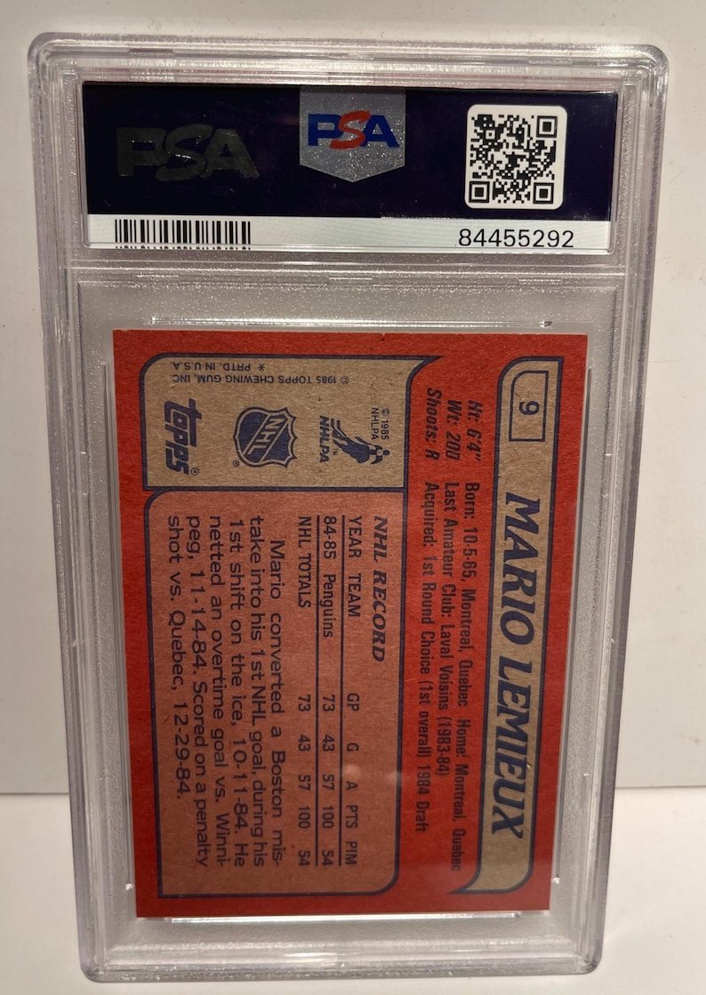 Mario Lemieux PSA 8 1985 Topps Rookie Card Graded Encased! image 2
