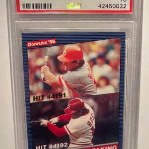 Pete Rose 1986 Donruss &quot;Hit King - Rose Passes Cobb&quot; - graded, authenticated, encased - PSA 10 Gem Mint - Iconic Card Beautiful Condition!