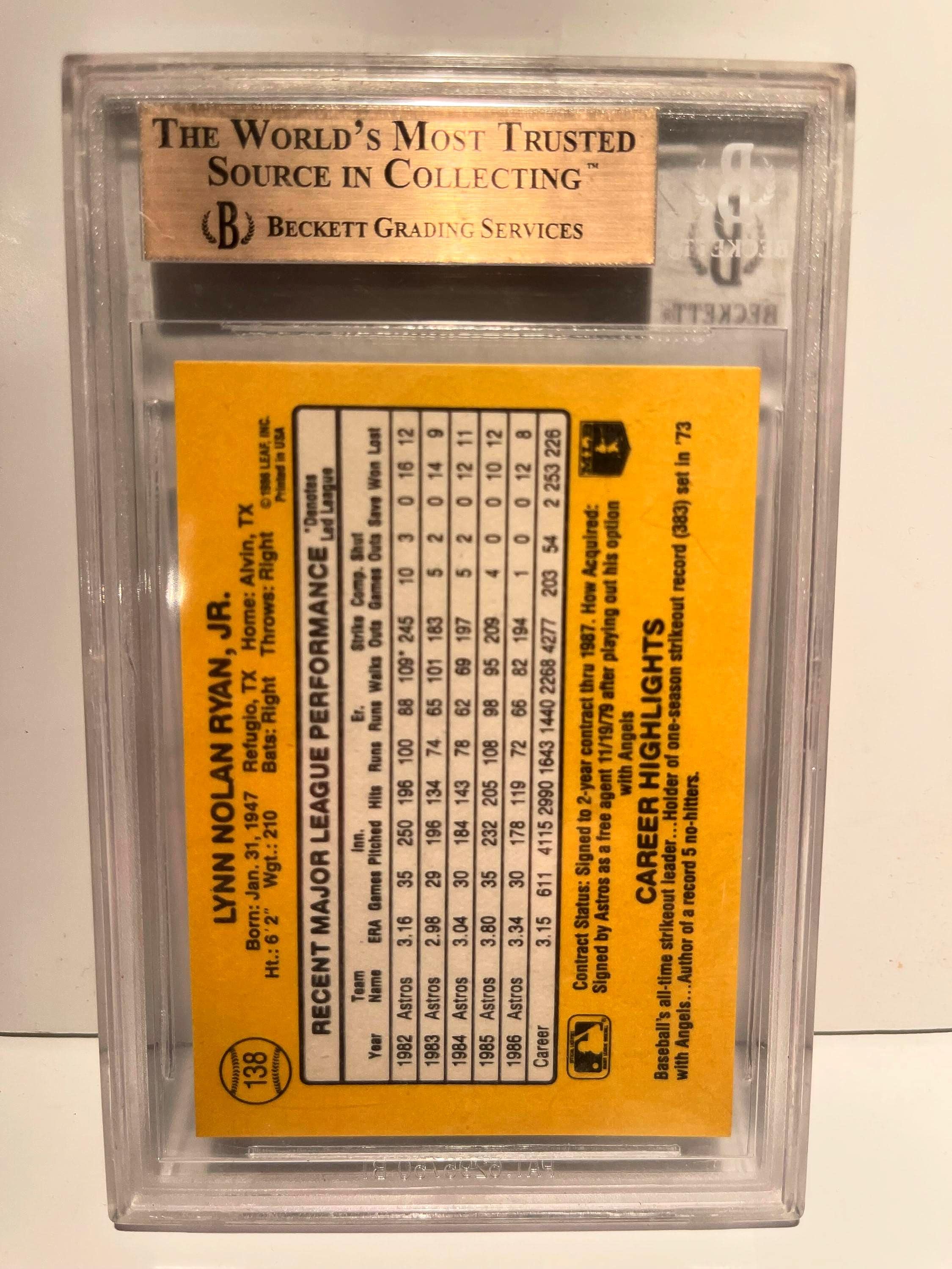 1987 Donruss Nolan Ryan #138 BGS 9.5 Gem Mint Astros Graded