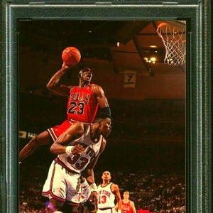 1992 Topps Stadium Club MICHAEL JORDAN Chicago Bulls #26 PSA 9 Mint Hall of Famer Dunking Over Ewing