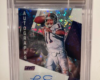 Mosaico Phil Simms "No Huddle" Prizm Autógrafo Gigantes Beckett 2020 Calificación 9.5 / 10