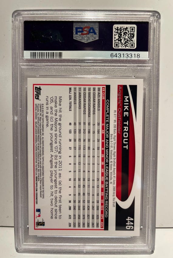 2012 Topps #446 Mike Trout PSA 10 Gem Mint LA Angels 2nd Year