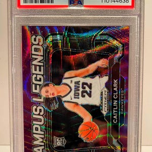2024 Panini Prizm DP-Campus Legends Caitlin Clark #5 Purple Wave Prizm RC PSA 10