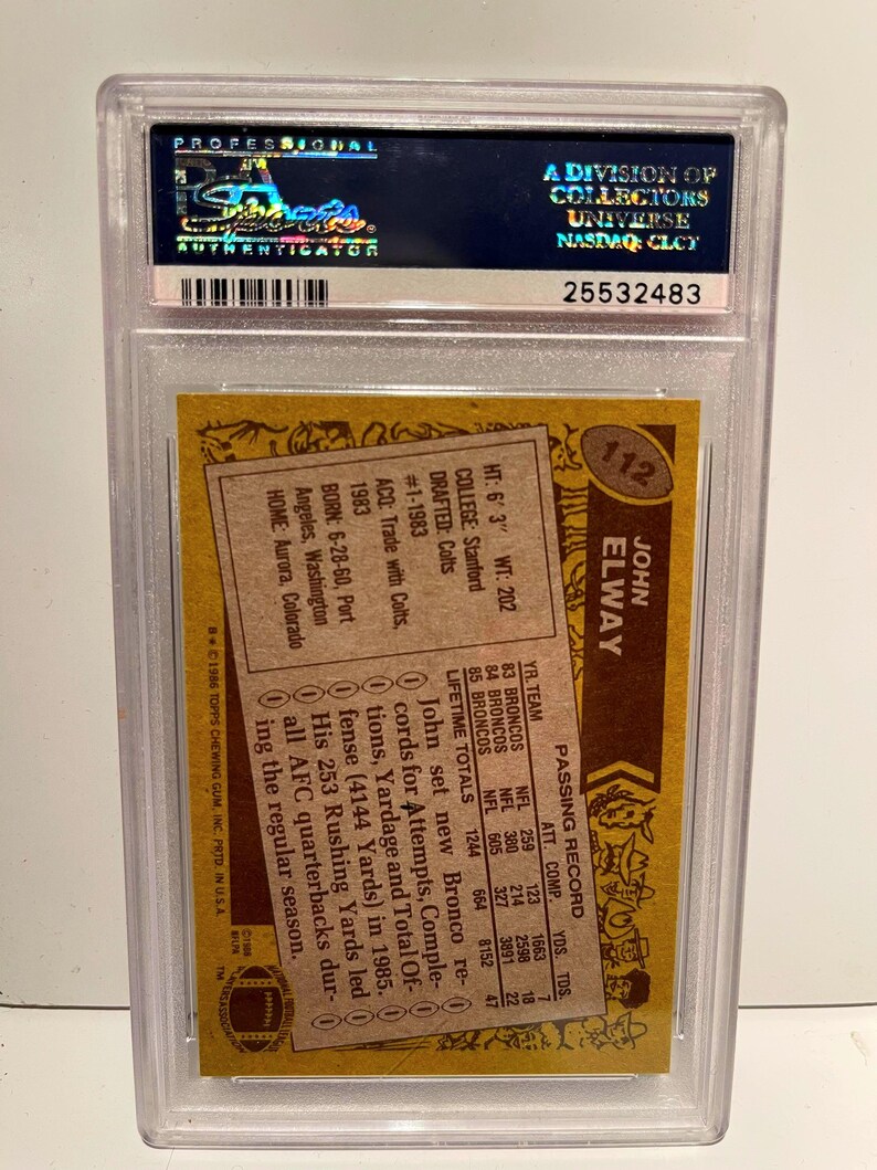 John Elway 1986 Topps Football PSA 8 Graded Encased 3rd Year Card! image 2