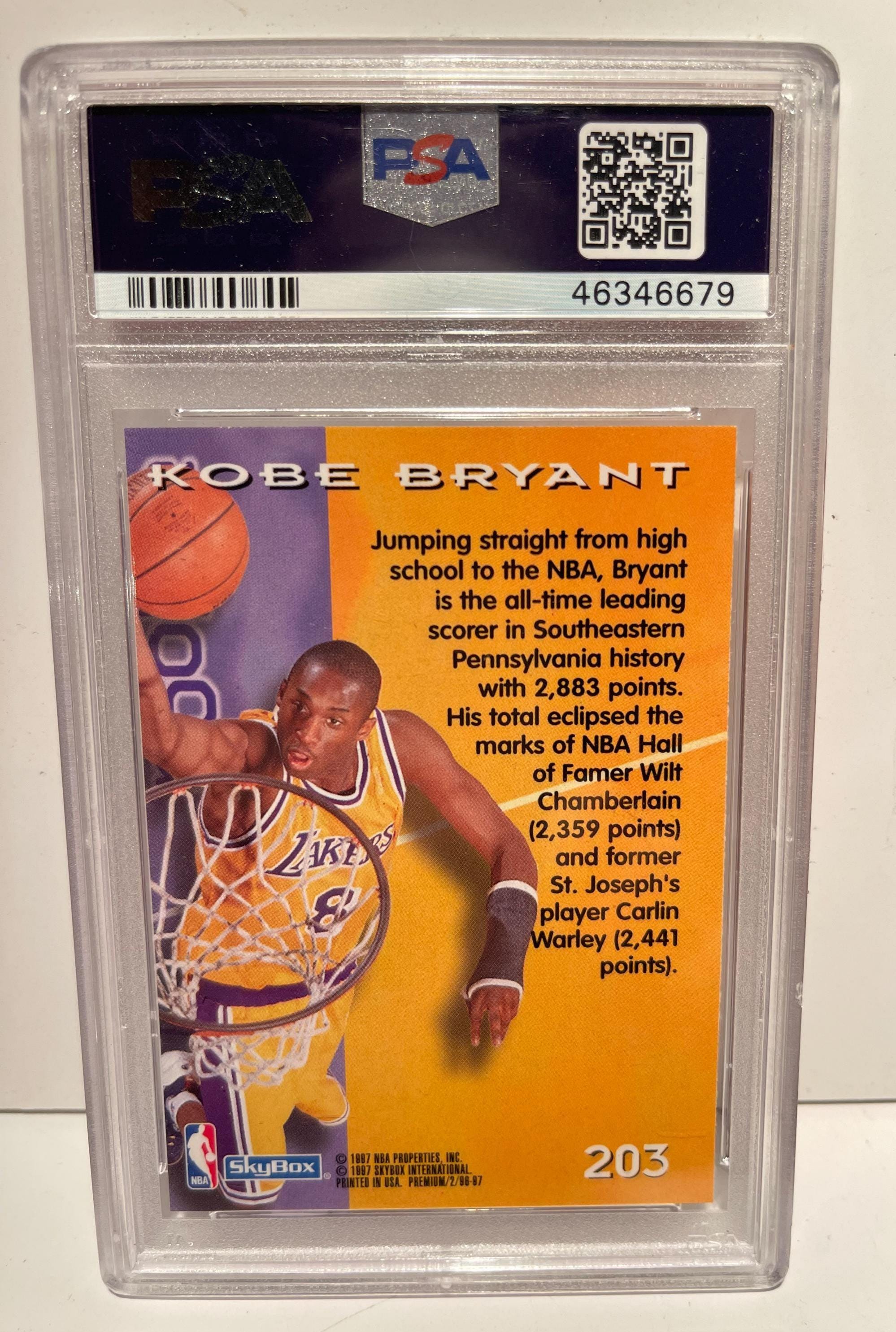 1996 Skybox Premium Kobe Bryant #203 PSA 9 Mint - Graded Encased