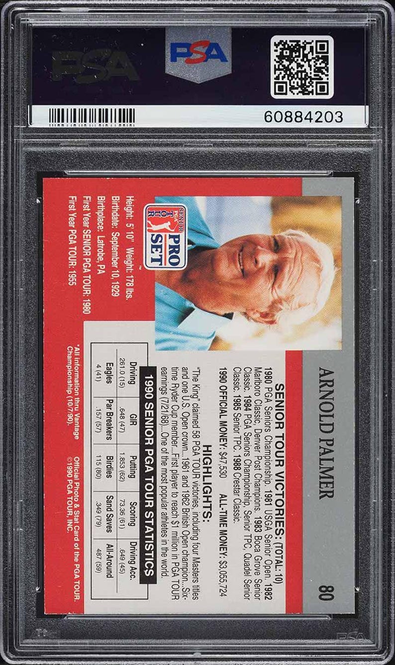 1990 Pro Set PGA Tour Arnold Palmer 80 PSA 9 Mint Encased Authenticated