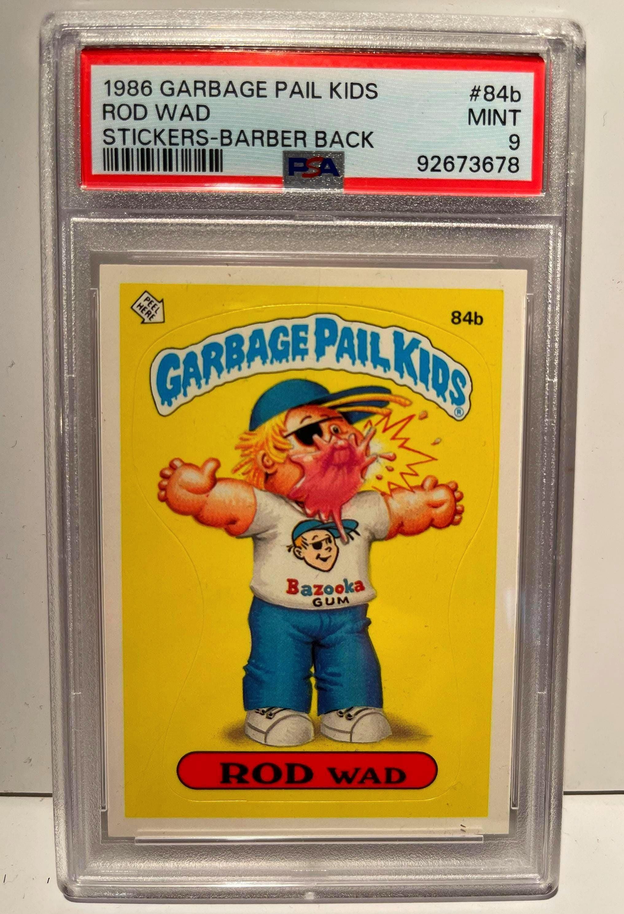 Rod Wad 1986 Garbage Pail Stickers Vintage PSA 9 Mint Graded Encased Legendary Sticker