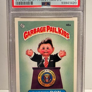 1985 Garbage Pail Kids #46a Rappin&#39; Ron Sticker Glossy Fran Fran Checklist PSA 9 Legendary Sticker