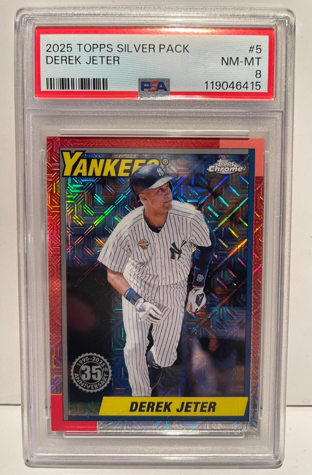 Derek Jeter 2025 Topps #T90C-5 1990 Chrome Refractor Silver PSA 8