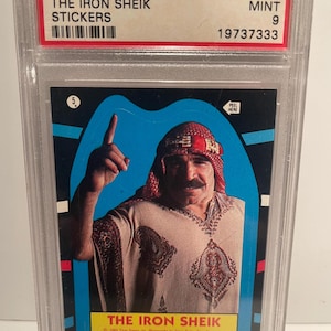Iron Sheik 1985 Topps WWF Stickers #5 PSA 9 MINT Rookie Card - Graded Encased