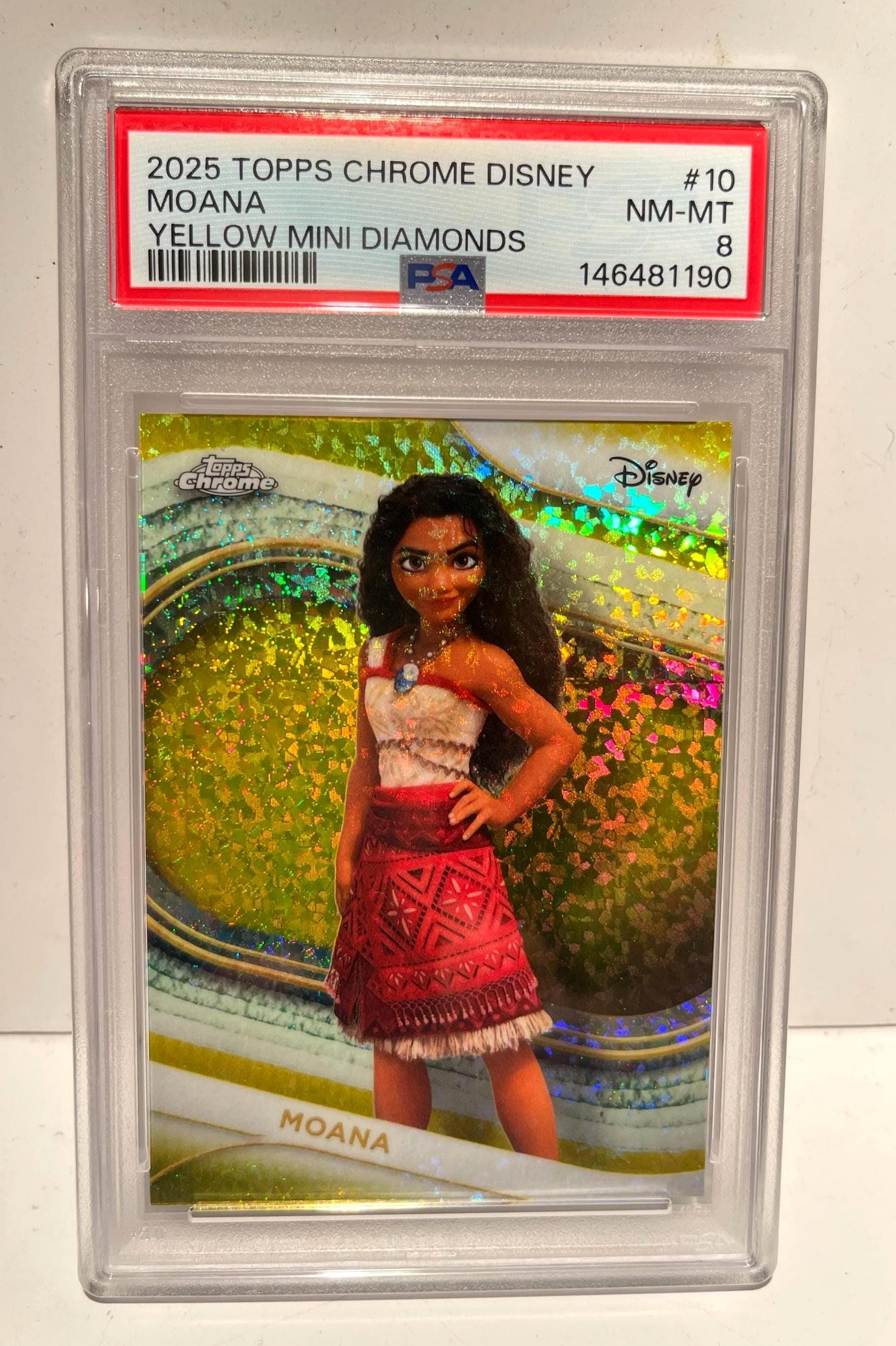 2025 Topps Chrome Disney #10 Moana Yellow Mini Diamonds PSA 8