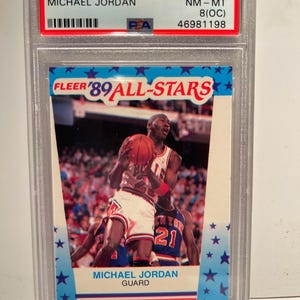 1989 Fleer Stickers Michael Jordan Chicago Bulls PSA 8 OC MINT! Hall of Famer Dunking!