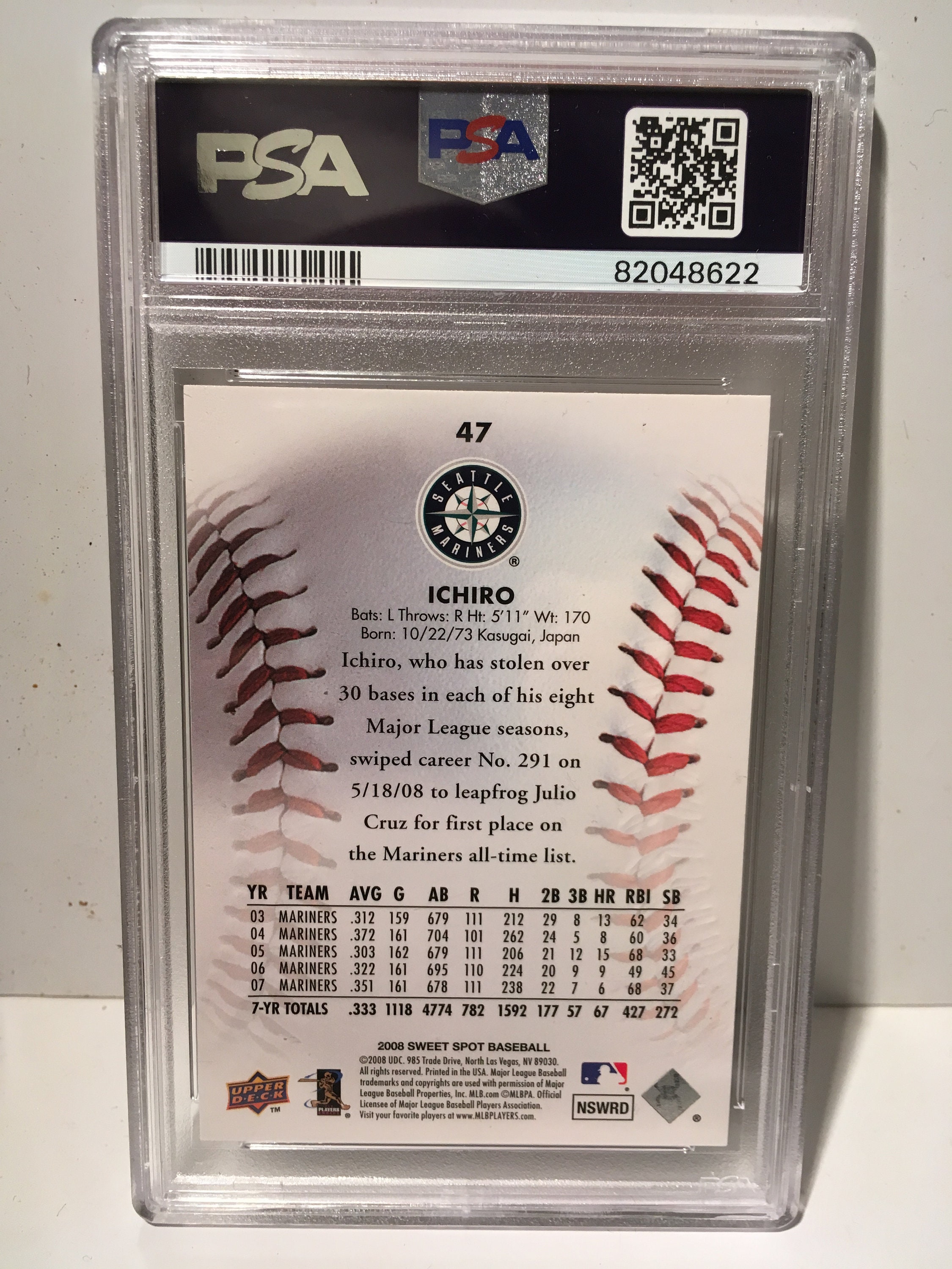 Ichiro 2008 Upper Deck Sweet Spot PSA 10 Gem Mint Mariners Graded