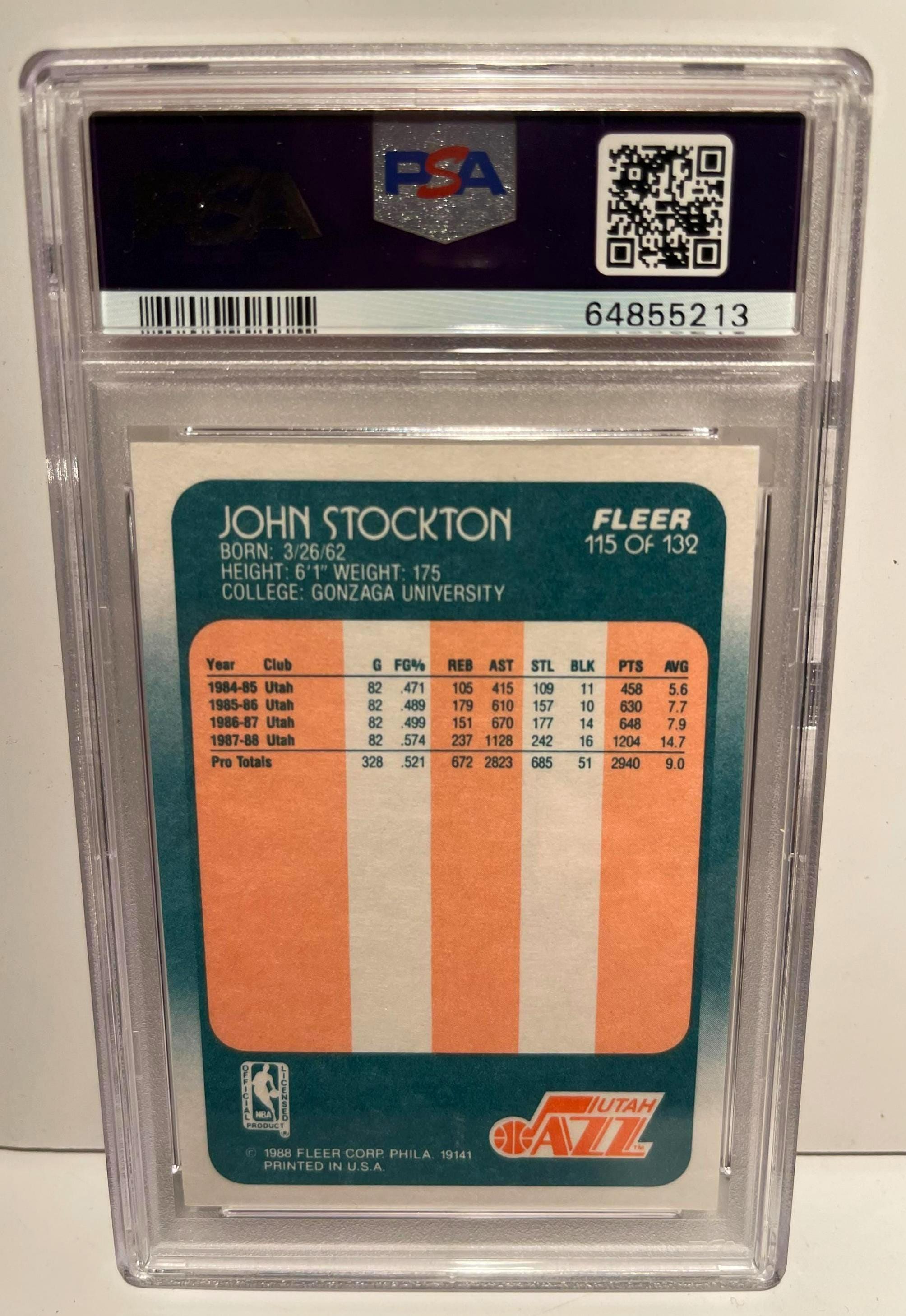 1988 Fleer Basketball John Stockton Rookie RC #115 PSA 9 Jazz Mint 