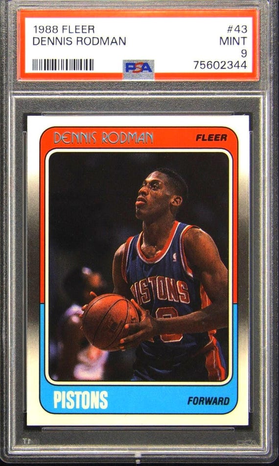 Dennis Rodman 1988 Rookie Card RC PSA 9 Mint -- Graded