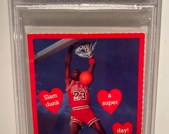 Michael Jordan 1991 Cleo "Slam Dunk a Super Day" Valentines Red Border PSA 8 Graded Encased