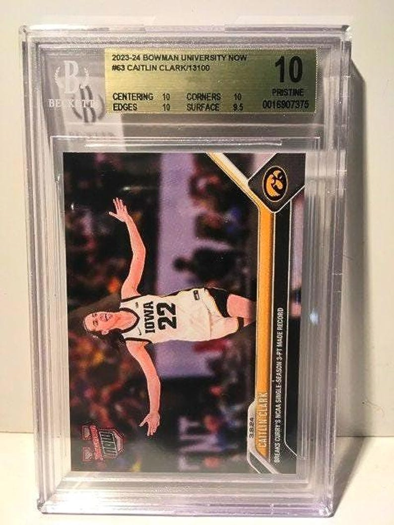 2023 Bowman U Now #63 Caitlin Clark "Breaks Curry's Single Season NCAA Three Point Record" BGs 10 Pristine Rookie Card - Graded Encased image 1