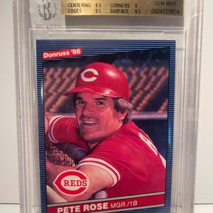 1986 Donruss Baseball Pete Rose Beckett 9.5 Gem Mint - Graded, Encased & Authenticated