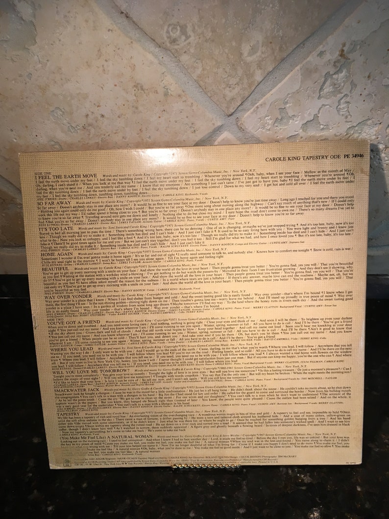 Carole King tapestry Vintage Vinyl Record LP Etsy